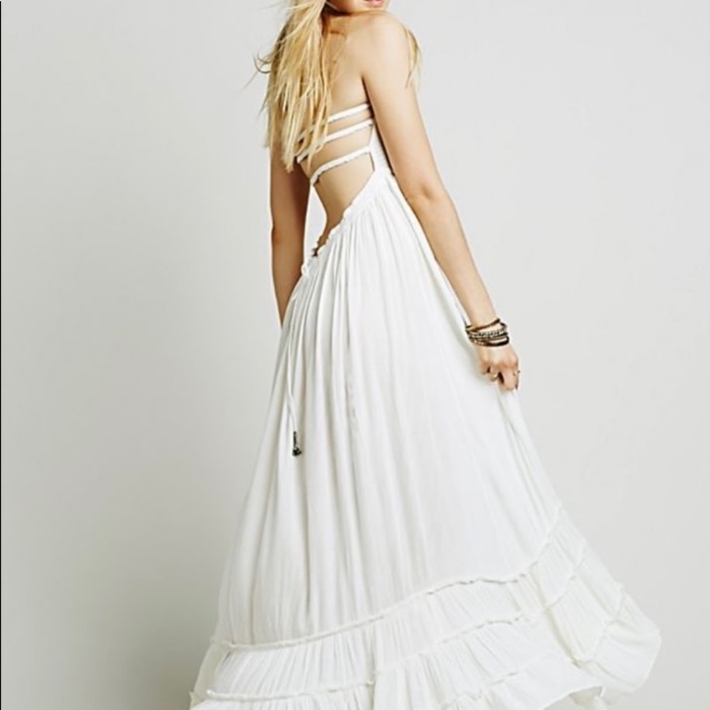 WORN ONCE. VERY RARE. Free People white linen maxi dress.